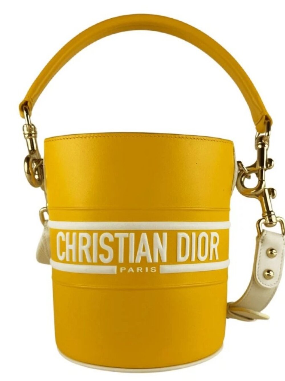 Christian Dior Vibe Bucket Shoulder Bag Handbag Yellow/White Leather
